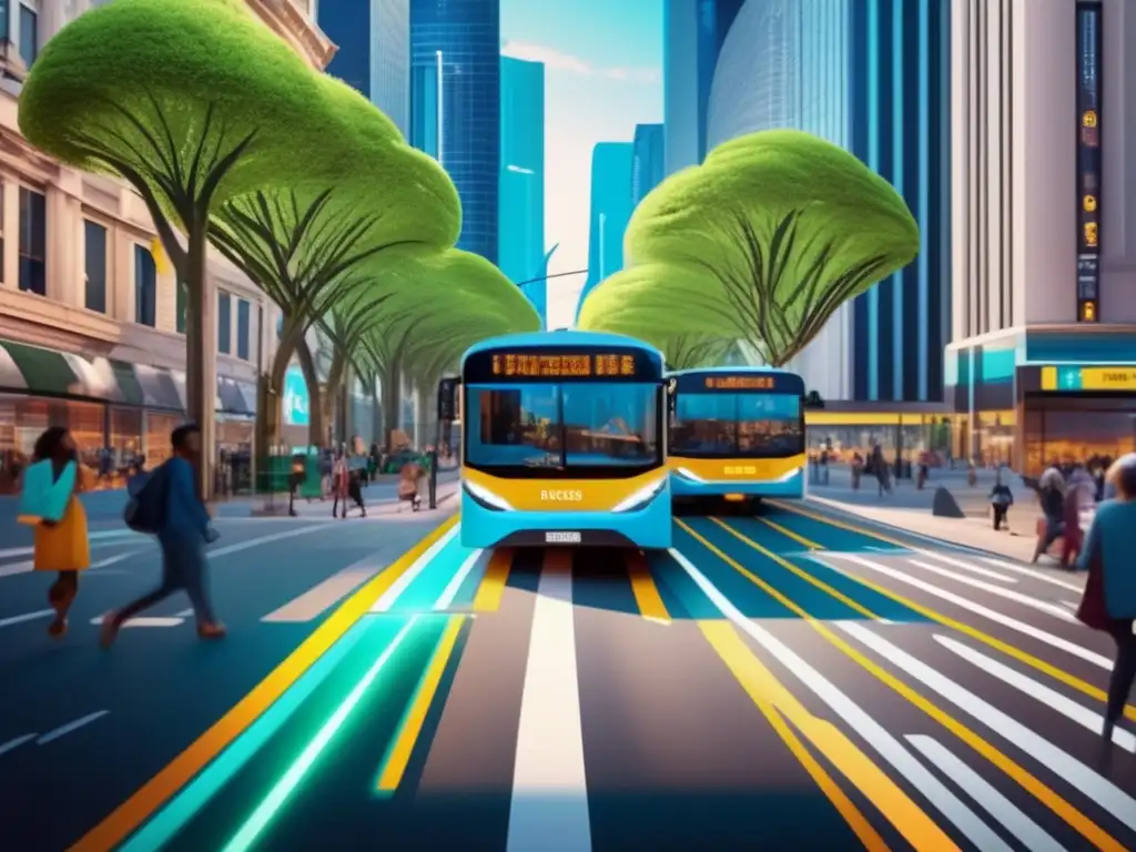 Ciudad moderna con transporte público eficiente