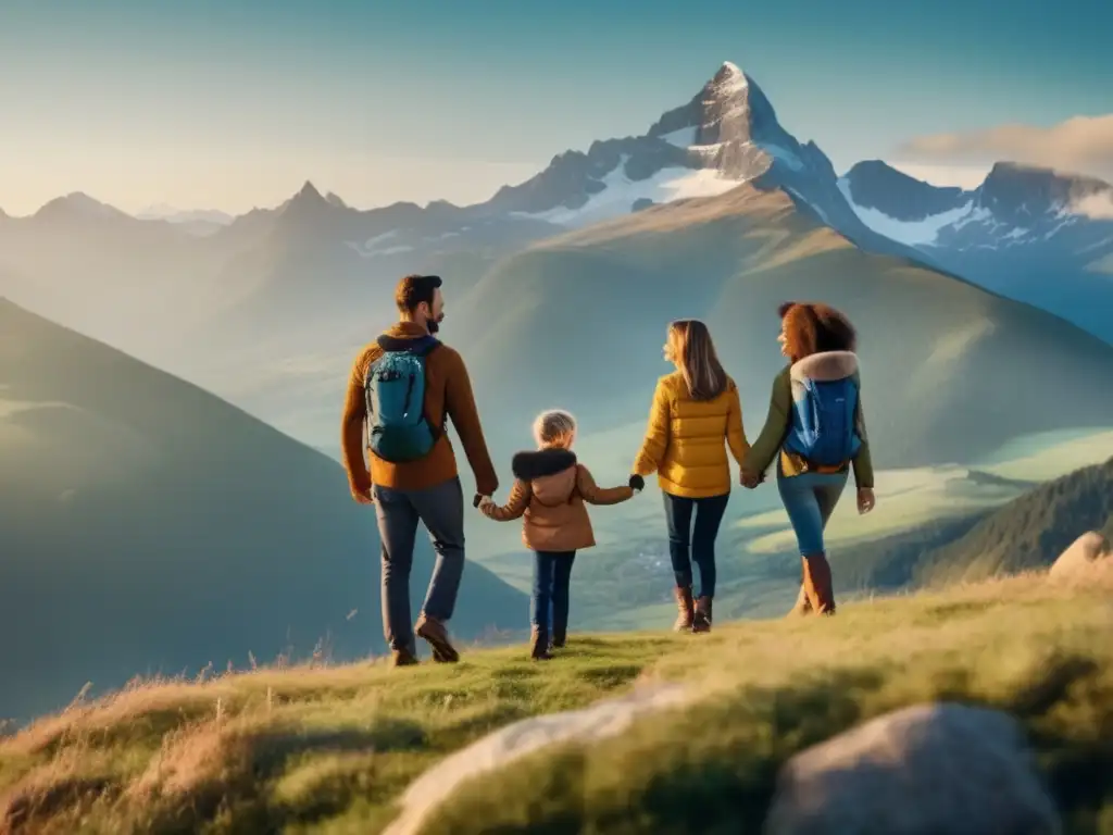 Familia feliz en la cima de la montaña Familia feliz en montaña: Consejos de viaje en familia