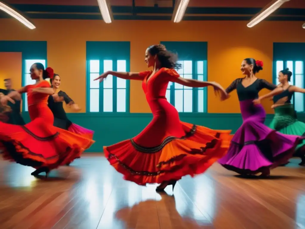Baile flamenco lleno de energía y pasión Experiencia de danza flamenca para viajeros adultos en un estudio vibrante con energía y pasión
