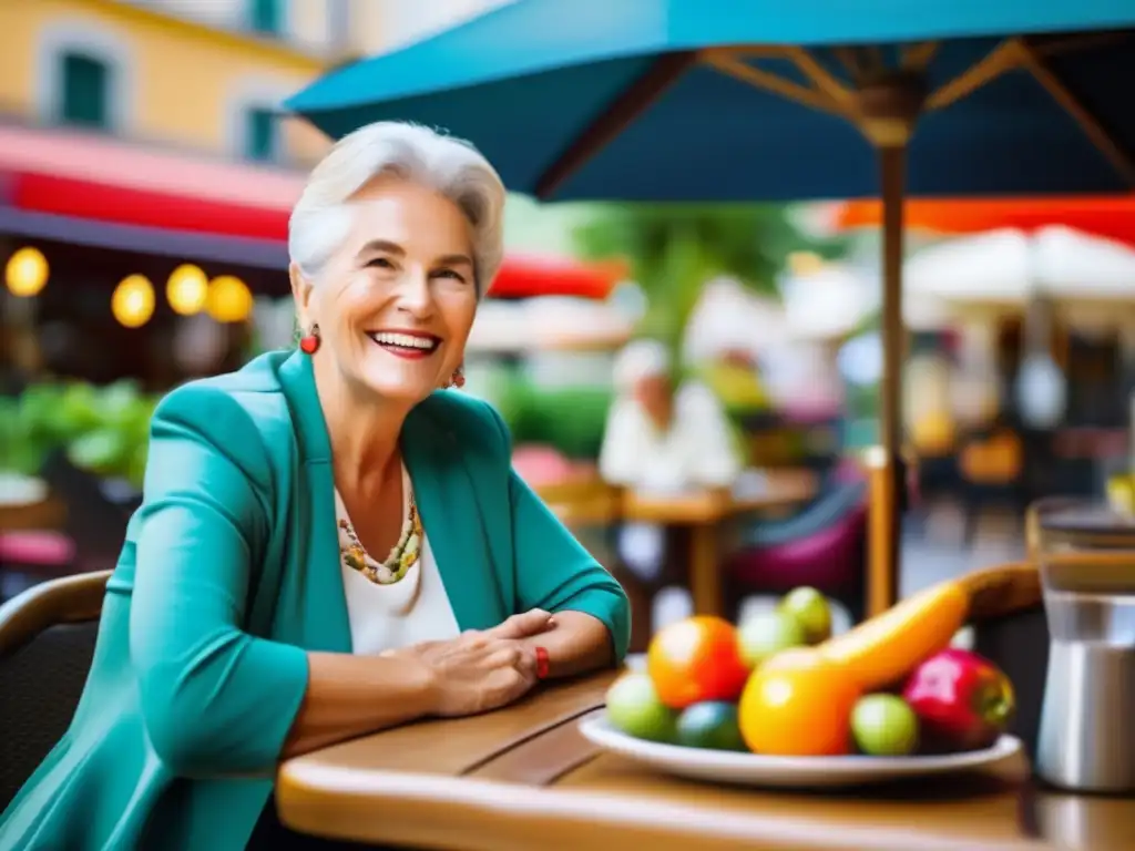 Nutrición para viajeros mayores Dietas saludables para viajeros senior en vibrante café al aire libre