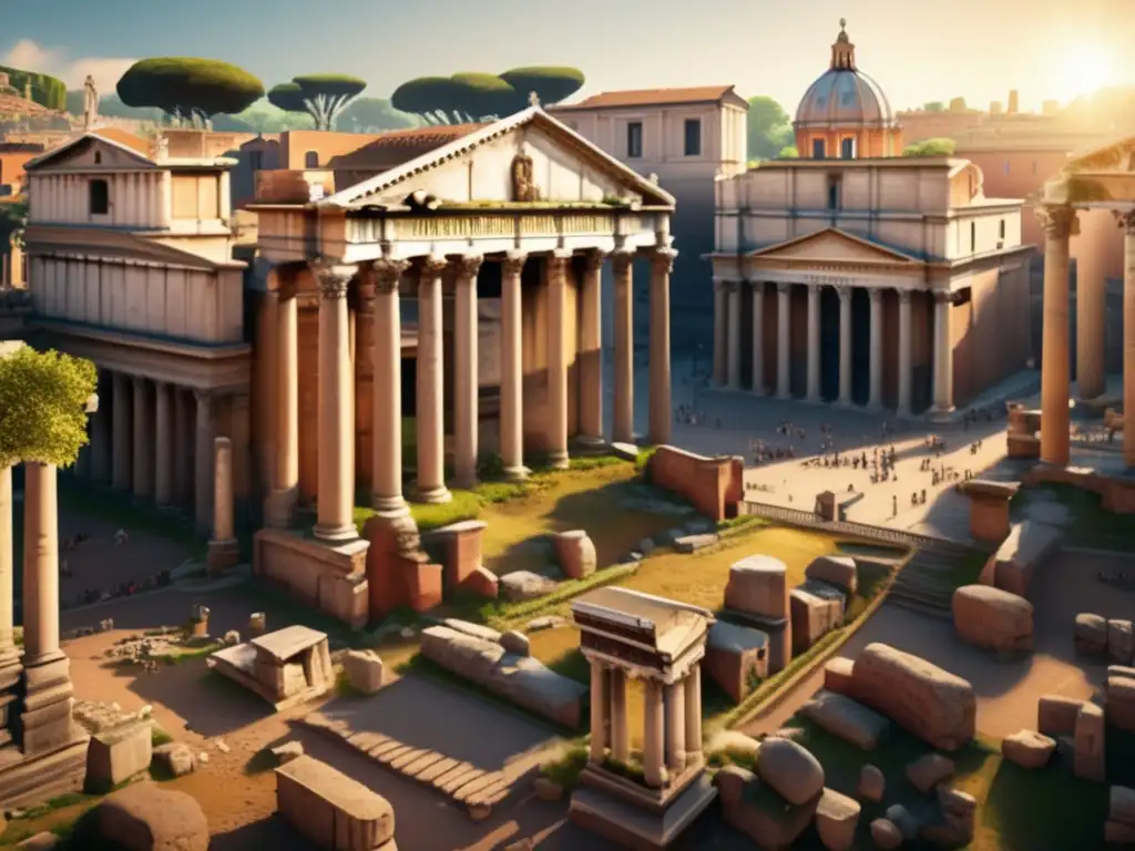 El majestuoso Foro Romano: Ruinas y columnas Guía de viaje senior Roma - Imagen 8k ultradetallada del Foro Romano, muestra su grandiosidad e importancia histórica