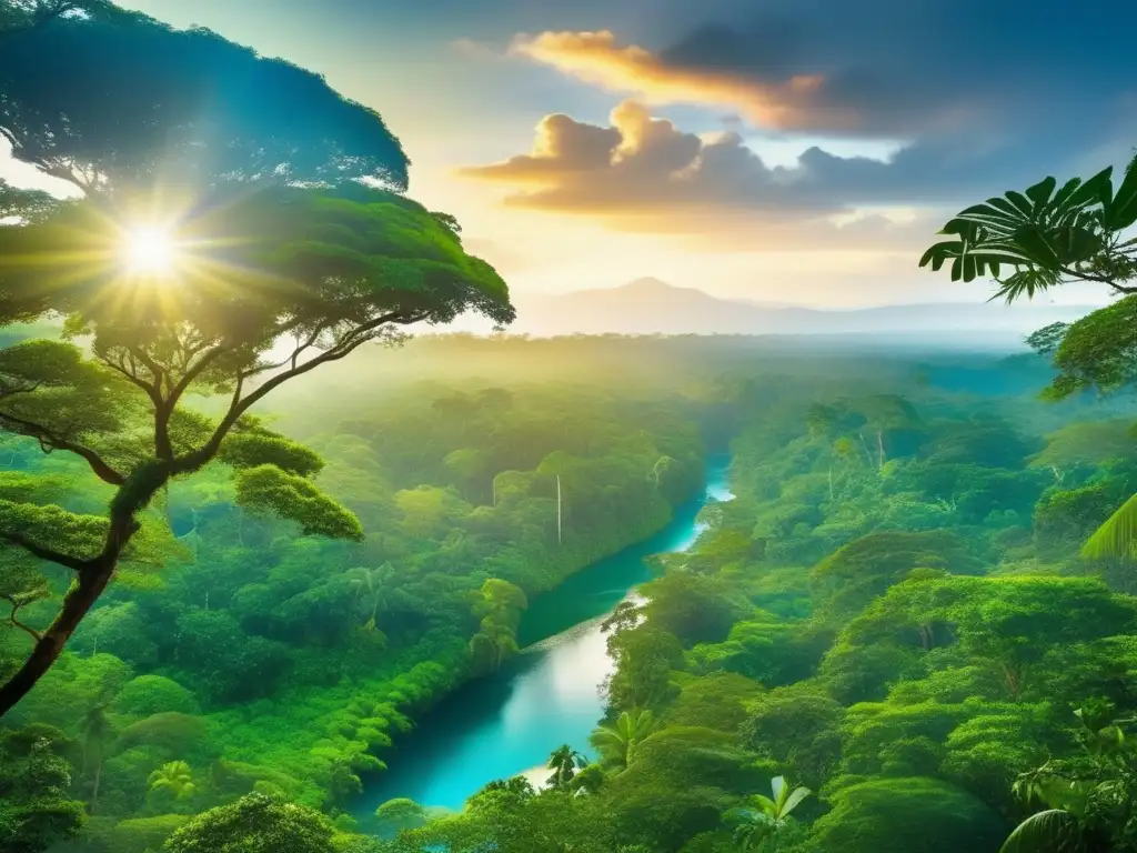Exuberante belleza de la selva tropical Ventajas ecoturismo para viajeros maduros: Selva tropical exuberante, flora y fauna vibrante, río sereno y belleza natural
