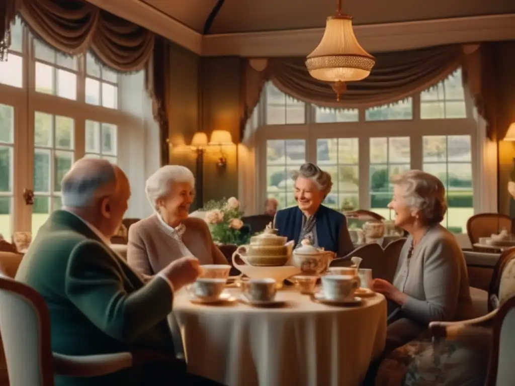 Sala de té tradicional inglesa con encanto Tradición del té en Reino Unido para seniors en un encantador salón de té