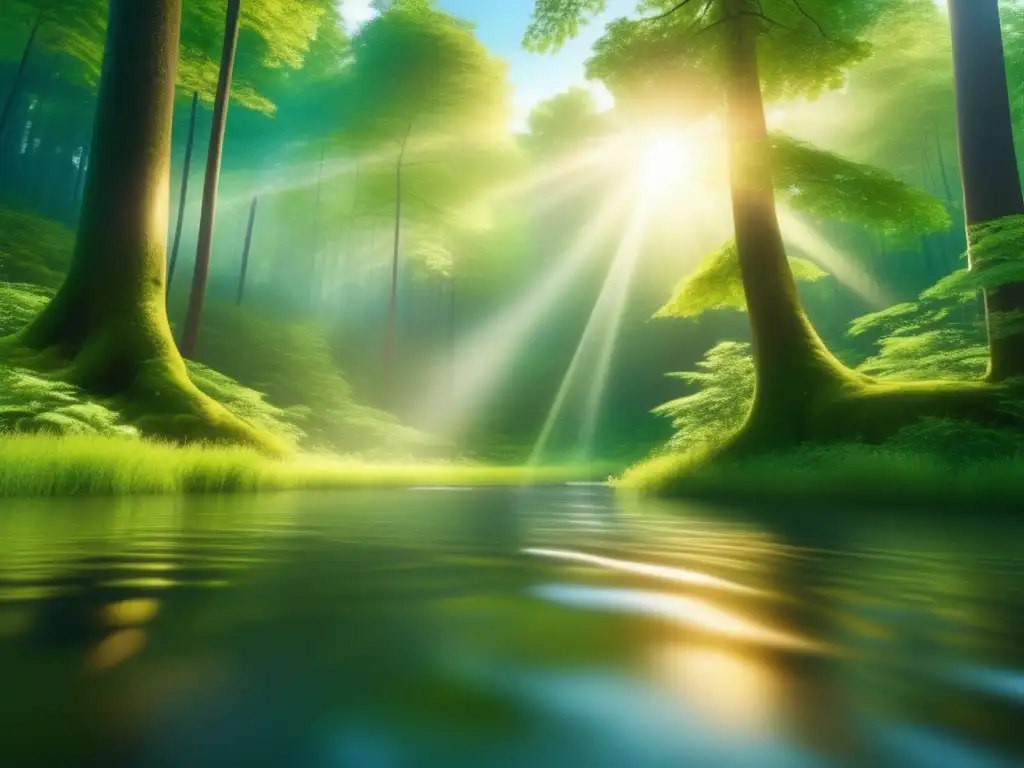 Bosque verde y sereno con arroyo Beneficios del ecoturismo para adultos mayores en un exuberante bosque verde con sendero de madera, arroyo cristalino y aves cantando