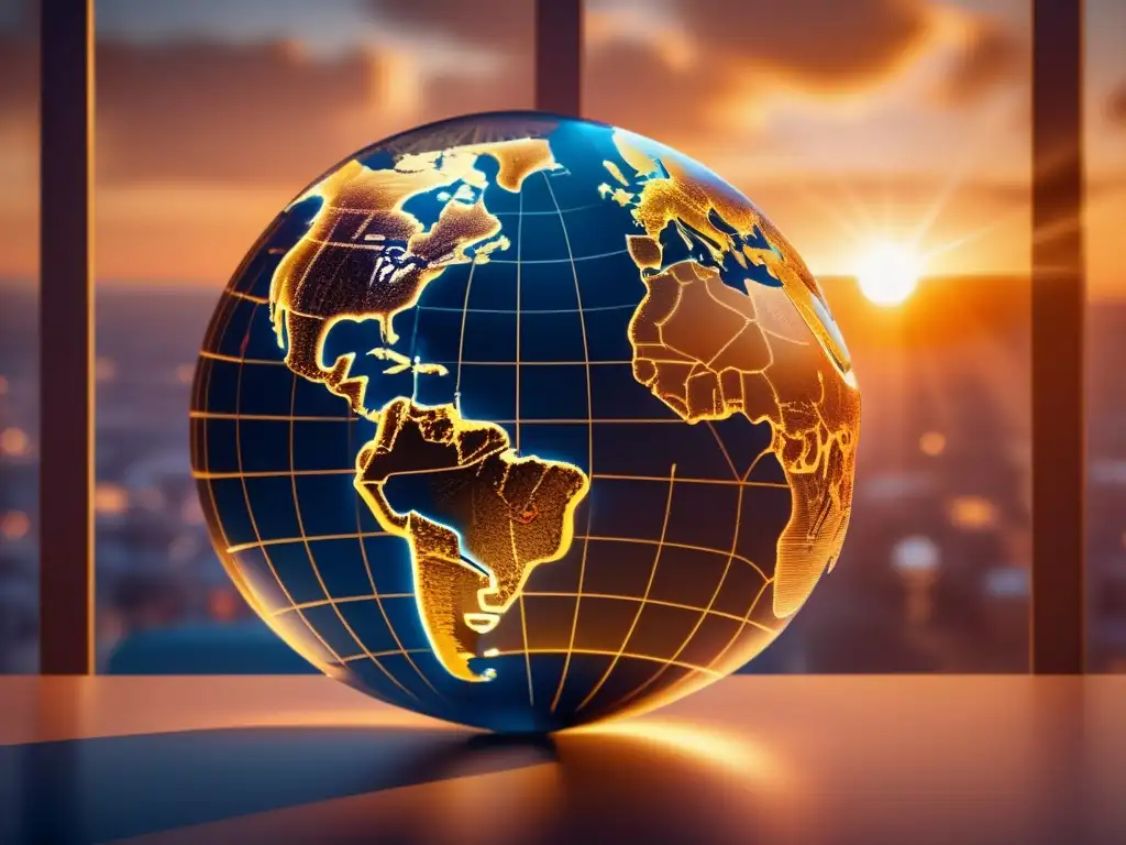 Globo terráqueo con maleta de viaje Cambio de zona horaria en viajes médicos: imagen cautivadora de un globo terráqueo 8k detallado, iluminado por una suave luz dorada del atardecer