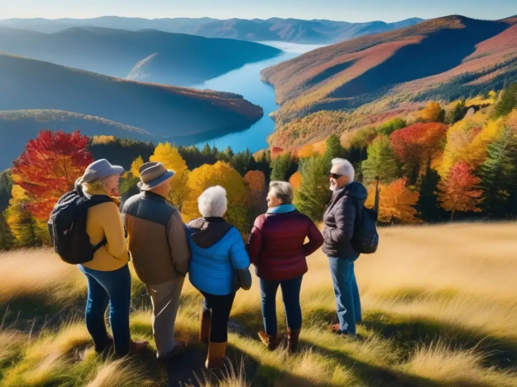 Grupo de adultos en cima montaña Grupo de adultos en montaña: Viajes en grupo para adultos mayores