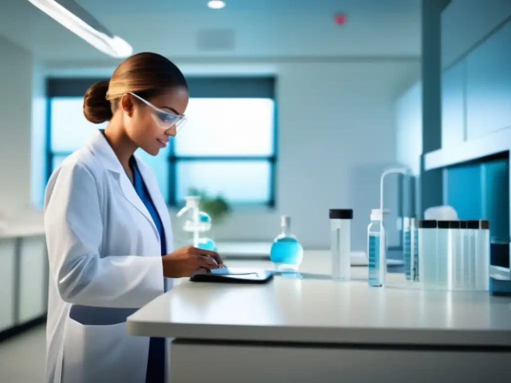 Turismo médico precauciones higiene agua: sala hospitalaria moderna, profesional realiza prueba calidad agua