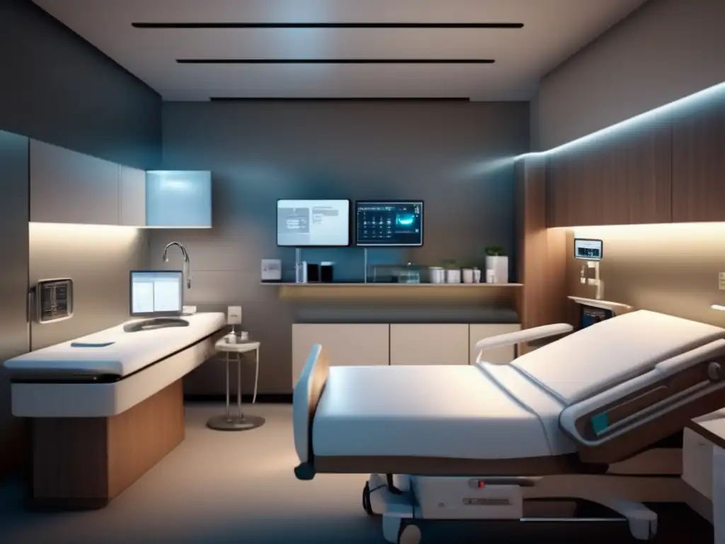 Preparativos repatriación médica emergencia: Sala moderna y detallada de hospital con equipamiento médico ordenado