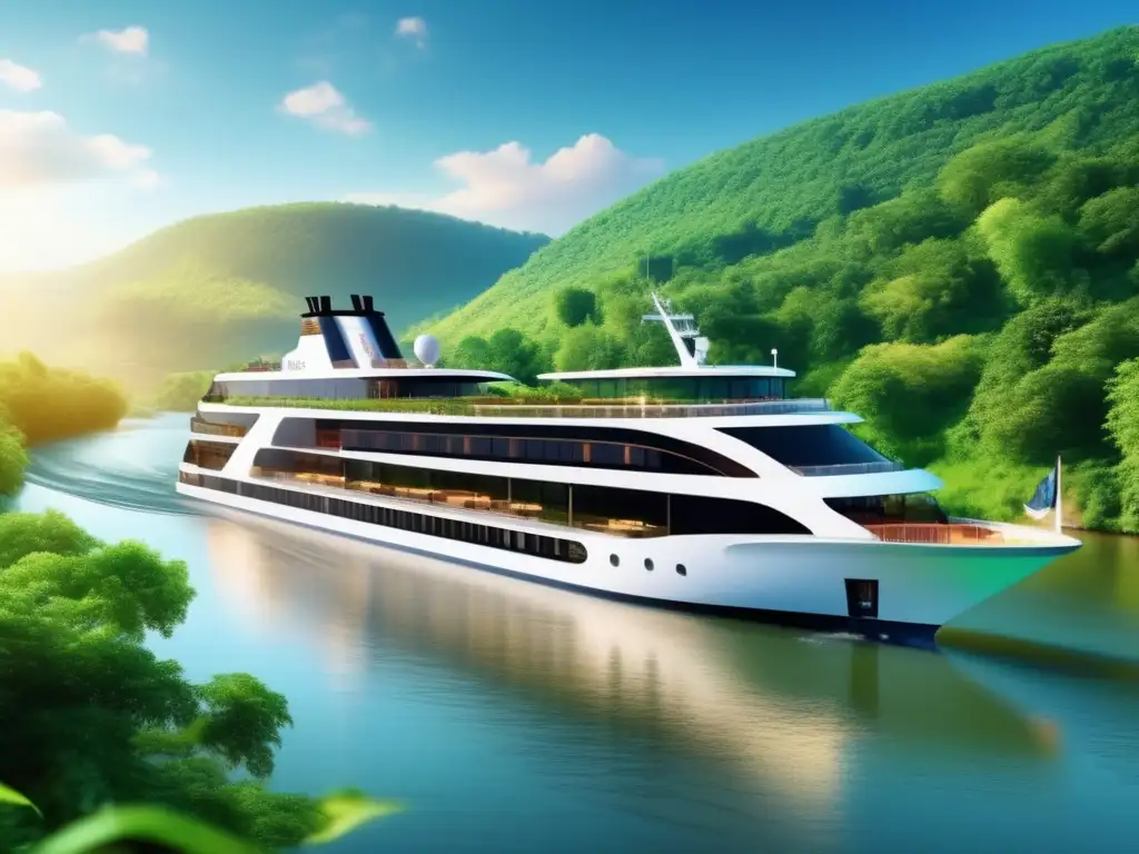 Elegante crucero fluvial en paisaje exuberante Cruceros fluviales para viajeros maduros y paisajes espectaculares