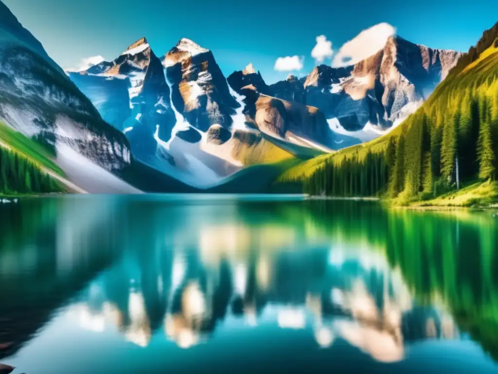 Ventajas de viajar a destinos naturales en la tercera edad: paisaje montañoso con picos nevados, lago cristalino y bosques verdes