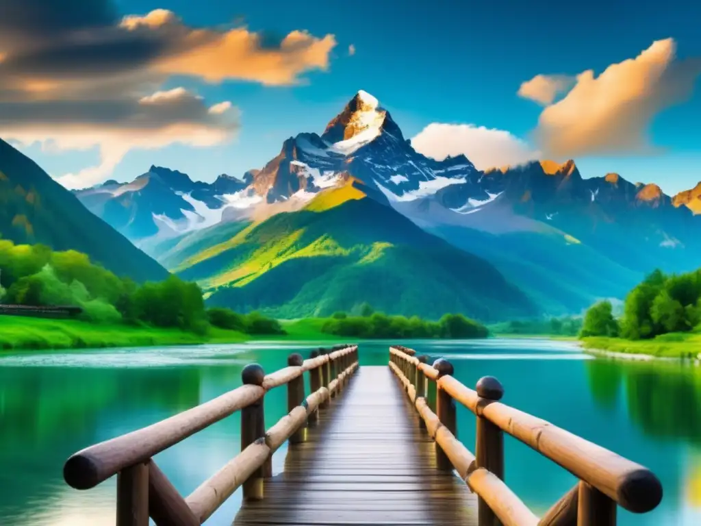 Paisaje montañoso sereno y vibrante Paisaje montañoso ideal para viajeros senior en destinos naturales