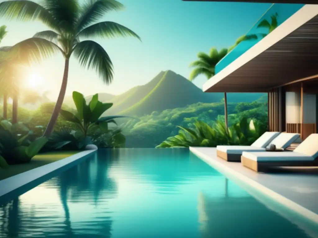 Piscina tropical con ejercicios acuáticos para adultos mayores Ejercicios acuáticos seguros para viajeros senior en piscina de lujo surrounded by naturaleza tropical