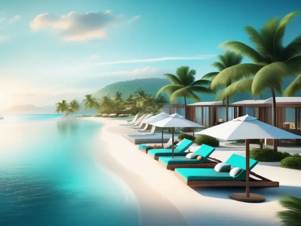 Paraíso de playa para adultos mayores Resort frente a la playa con palmeras, agua turquesa y playa blanca