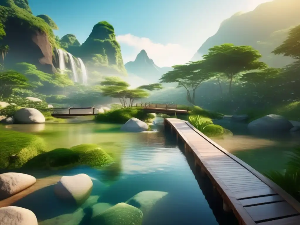 Oasis sereno rodeado de naturaleza exuberante Balnearios saludables para mayores, oasis sereno rodeado de naturaleza exuberante, aguas termales cristalinas y relajación rejuvenecedora