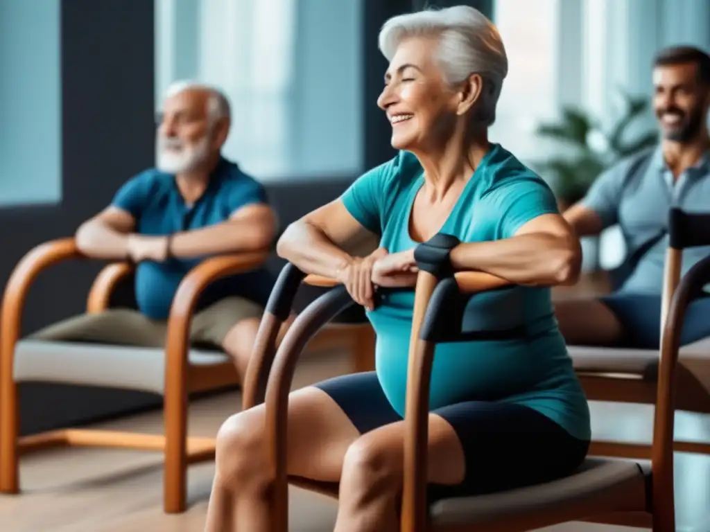 Senior viajero haciendo ejercicios de flexibilidad Ejercicios de silla para viajeros senior, flexibilidad y comodidad