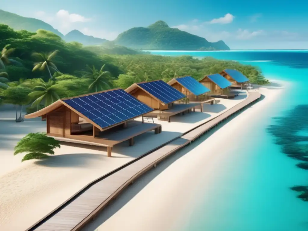 Destino sostenible para viajeros maduros Destino sostenible para viajeros maduros: playa serena con agua turquesa, ecoresort, naturaleza y arquitectura sostenible