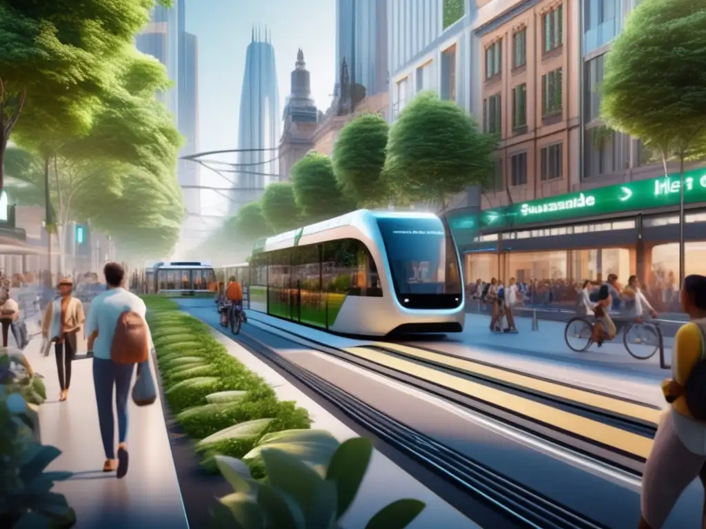 Ciudad sostenible con transporte eco+ Transporte sostenible para viajeros maduros en una ciudad vibrante y ecológica