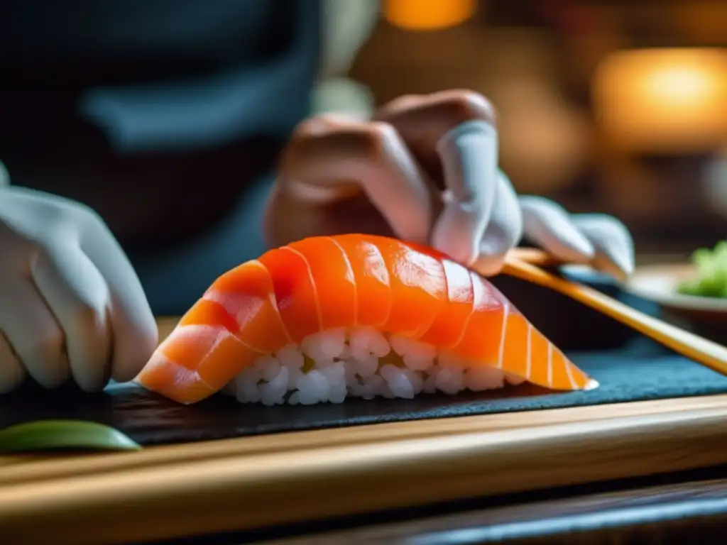 Arte y tradición del sushi en Japón Experiencia gastronómica sushi para viajeros maduros: Chef experto crea sushi 8k ultradetallado en Japón