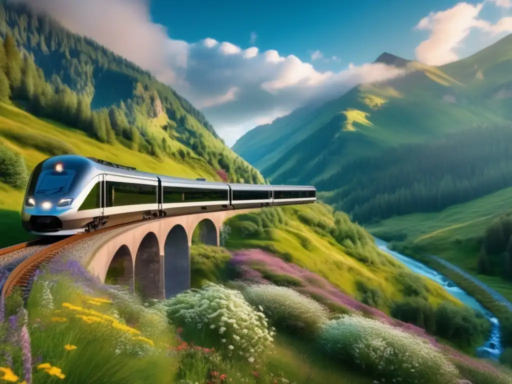 Tren moderno en paisaje montañoso Viajes en tren para mayores: Rutas espectaculares en paisaje montañoso con comodidad y accesibilidad
