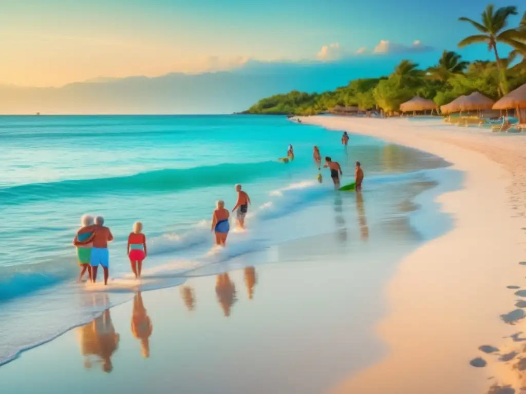Vacaciones sin preocupaciones para adultos mayores Seguro de viaje para mayores desmonta mitos en una imagen de playa con seniors disfrutando