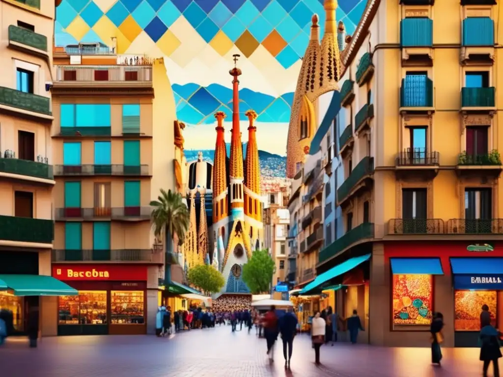 Escena vibrante en Las Ramblas, Barcelona Barcelona: Viajes lingüísticos en tercera edad con vibrante escena callejera, mosaicos coloridos y deliciosa gastronomía