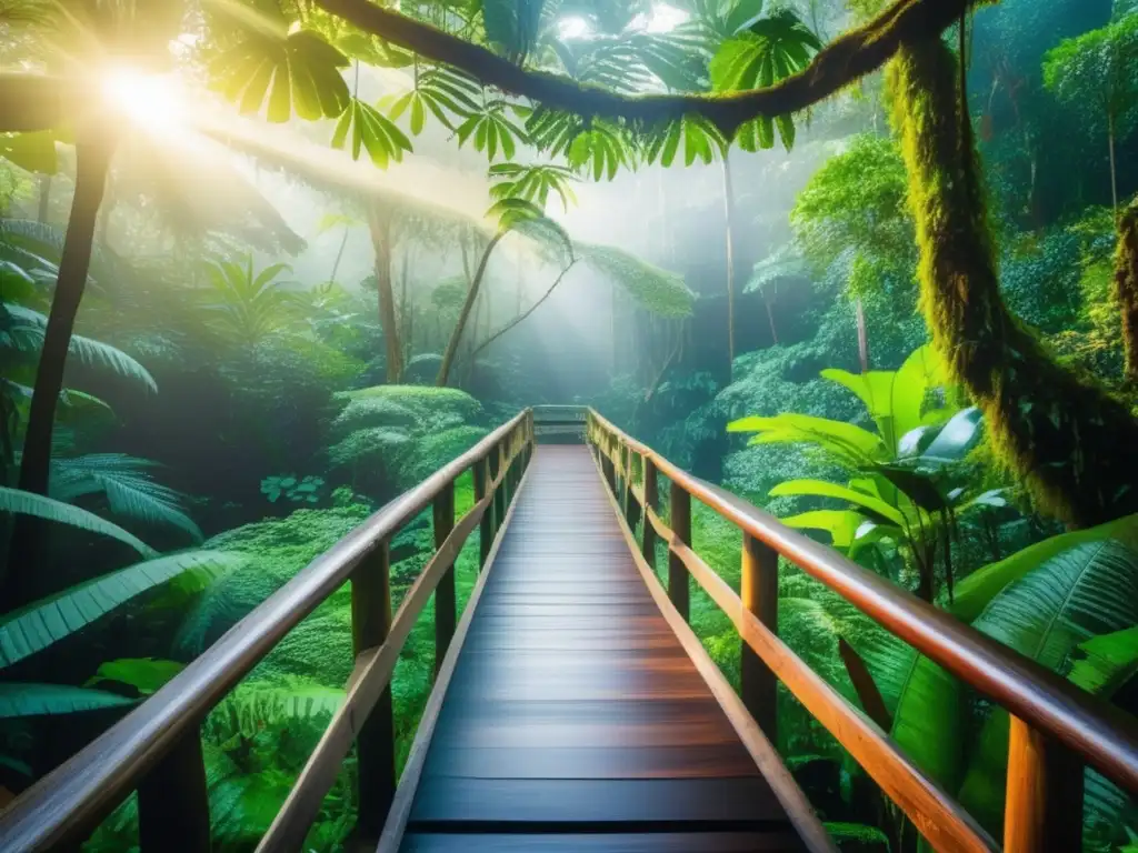 Exuberante selva: belleza y serenidad Turismo ecológico para viajeros maduros en exuberante selva con árboles altos y frondosos, luz filtrada en suelo forestal
