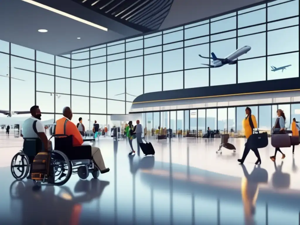 Terminal accesible y moderno con inclusividad Un terminal de aeropuerto moderno y accesible con viajes accesibles para personas con discapacidad