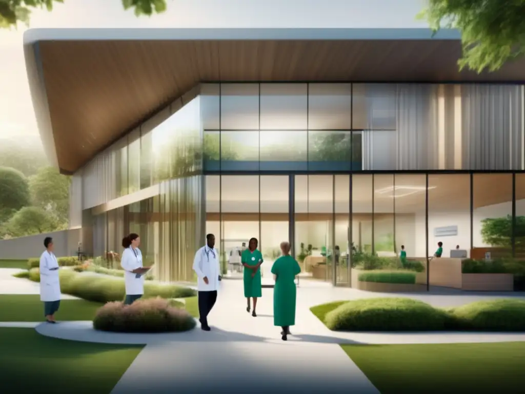 Un moderno centro médico con personal amigable y tecnología avanzada Instalaciones médicas modernas con personal profesional y paciente sonriente