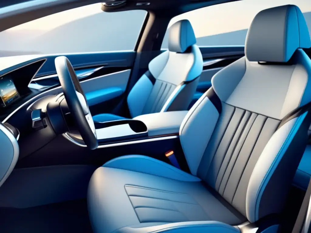 Interior de coche moderno y espacioso Interior de auto moderno con diseño ergonómico, asientos de cuero y tecnología avanzada