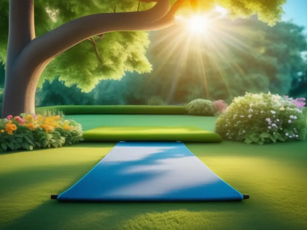 Jardín sereno con Pilates al aire libre Rutinas de Pilates para viajeros senior asequibles en hermoso jardín
