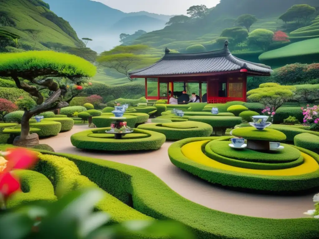 Experiencia tranquila de té para adultos mayores Actividades de cata de té para viajeros senior en un hermoso jardín rodeado de naturaleza