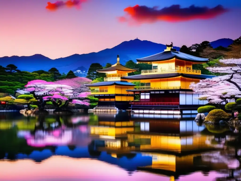 Templo Kinkakuji en Kyoto, Japón durante la temporada de sakura Templo Kinkakuji en Kyoto, Japón durante la temporada de sakura
