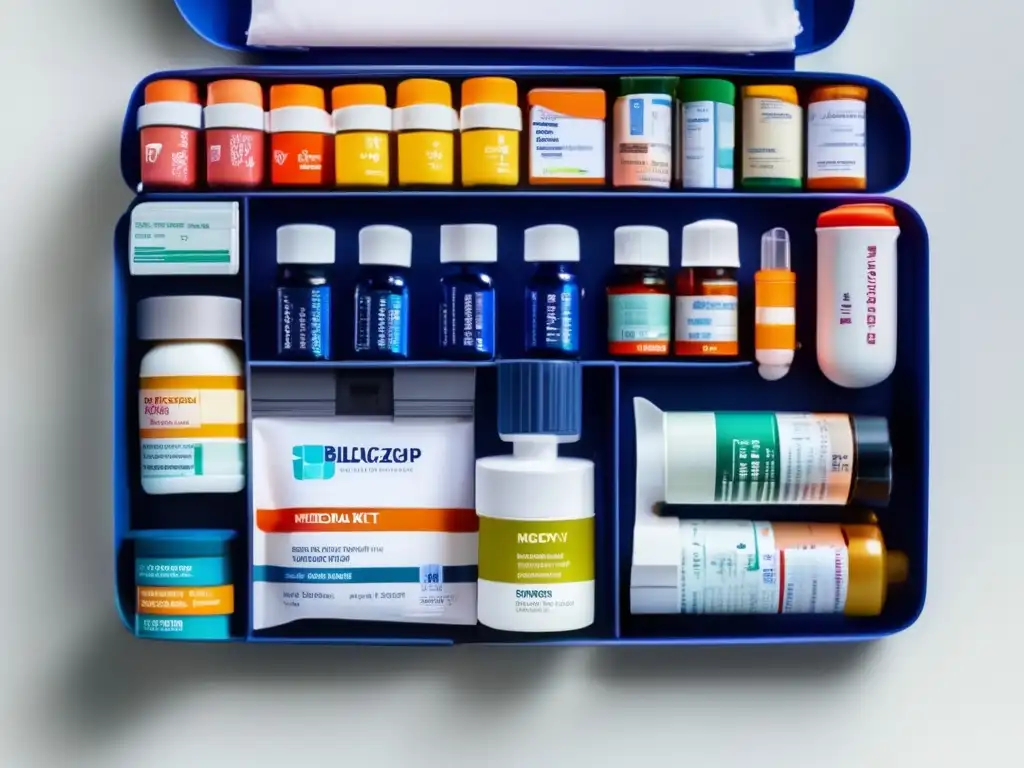 Kit de medicamentos organizado para viajes Consejos para viajar con medicación crónica: kit de medicamentos organizado, limpio y preparado con utensilios de viaje