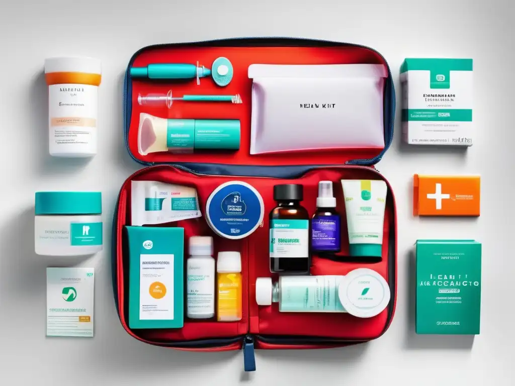 Kit de salud para viajes moderno y vibrante Cuidados viajes seniors salud: Kit moderno y vibrante de cuidados de salud para viajes, con medicamentos, vacunas, productos dentales y cuidado ocular