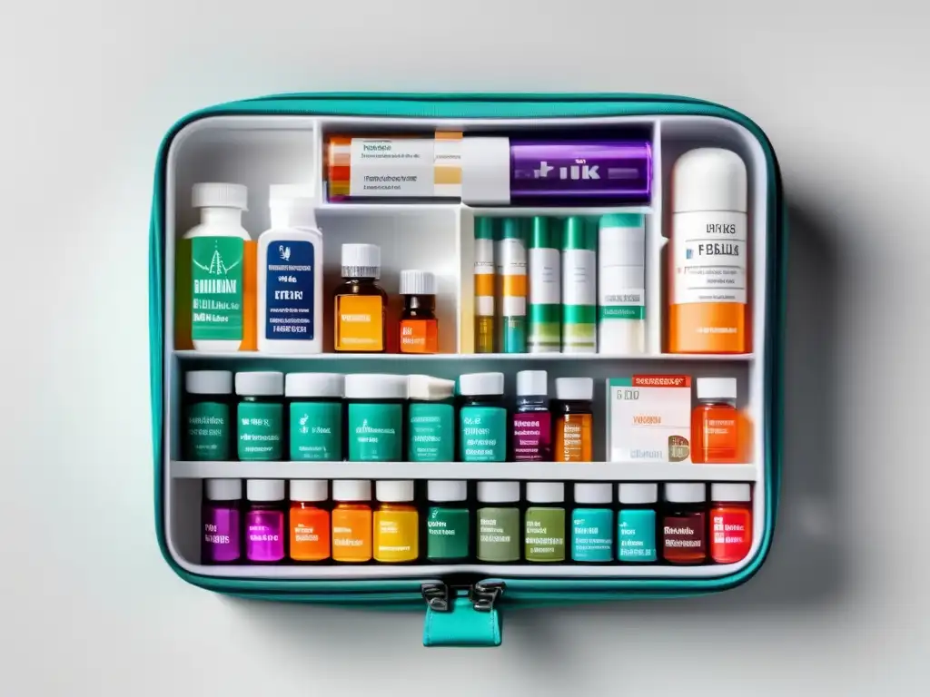Kit de viaje médico organizado Consejos para llevar medicamentos en viajes: kit organizado y moderno con compartimentos, medicamentos y historial médico