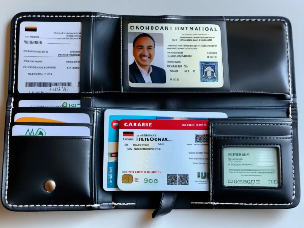 Kit de viaje organizado y moderno Kit de documentación de viaje moderno y organizado con cartera de viaje de cuero negro y documentos ordenados