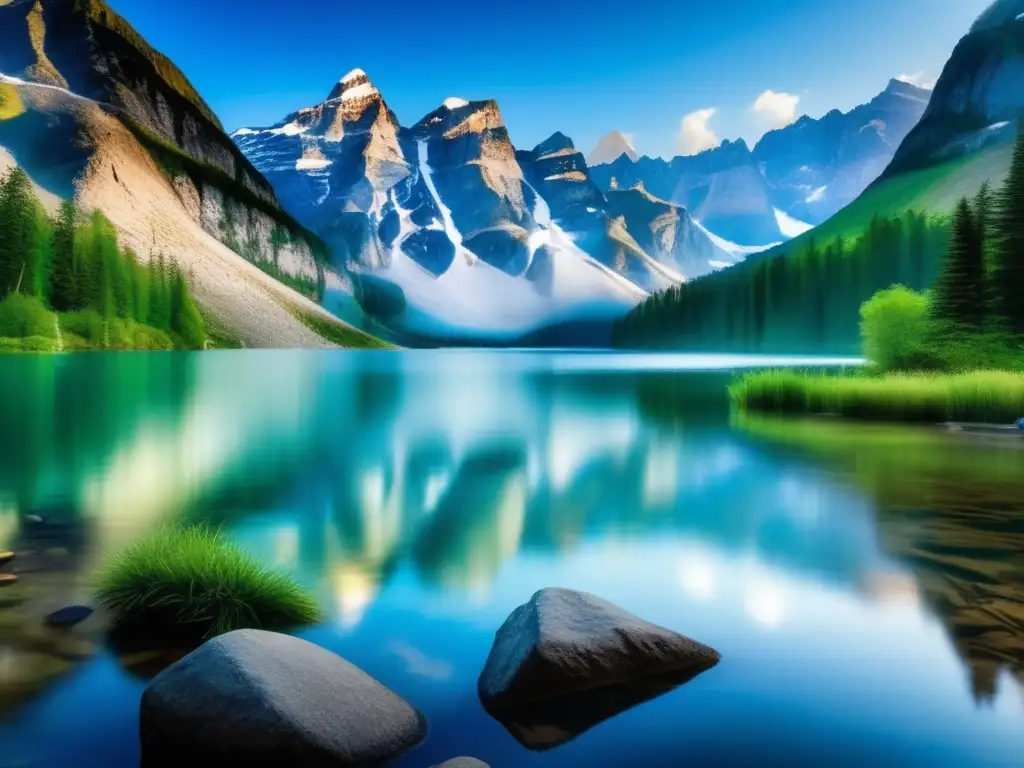 Paisaje sereno de lago de montaña Beneficios meditar viajes: paisaje montaña, lago sereno, naturaleza, relajación, conexión, concentración