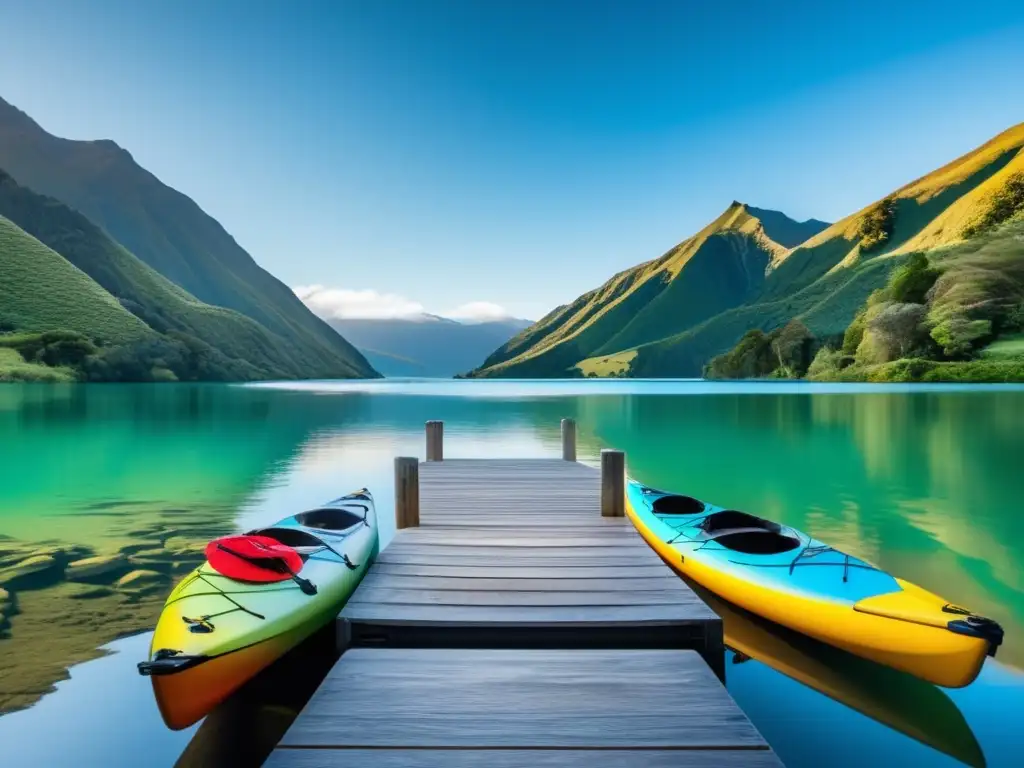 Lago sereno rodeado de montañas verdes en Nueva Zelanda Viajes ecológicos para personas mayores en Nueva Zelanda: Lago sereno rodeado de montañas verdes