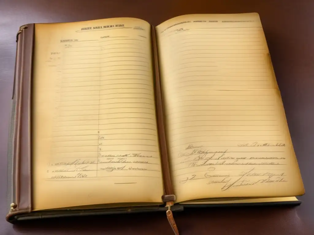 Detalle histórico de un libro de registros militares Importancia registros militares genealogía - Detalle de libro antiguo con registros militares meticulosamente escritos en elegante caligrafía