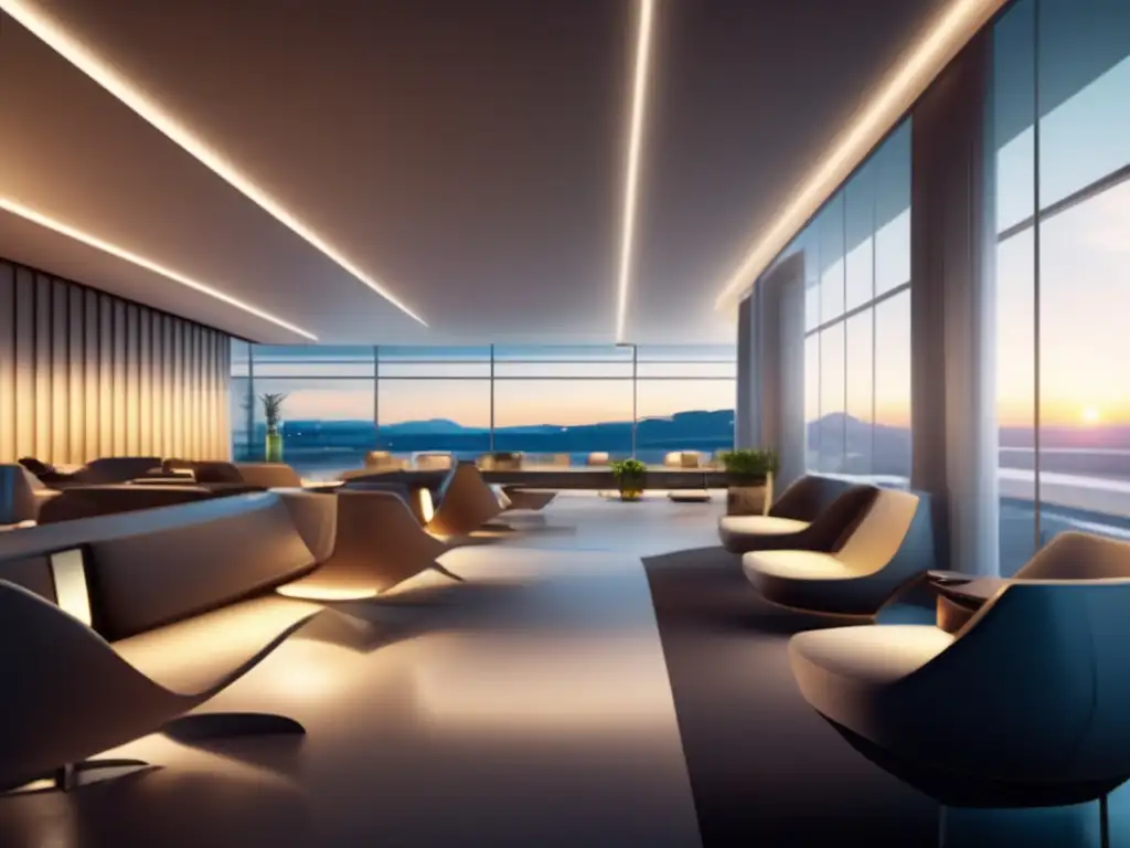 Serena sala de espera aeroportuaria Serena sala de espera de aeropuerto, 8k, con comodidades y decoración minimalista