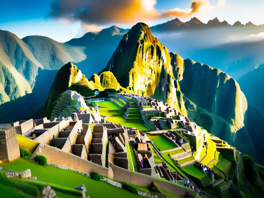 Peregrinaciones seguras para viajeros maduros en Machu Picchu y sus ruinas incas rodeadas de montañas verdes de Perú