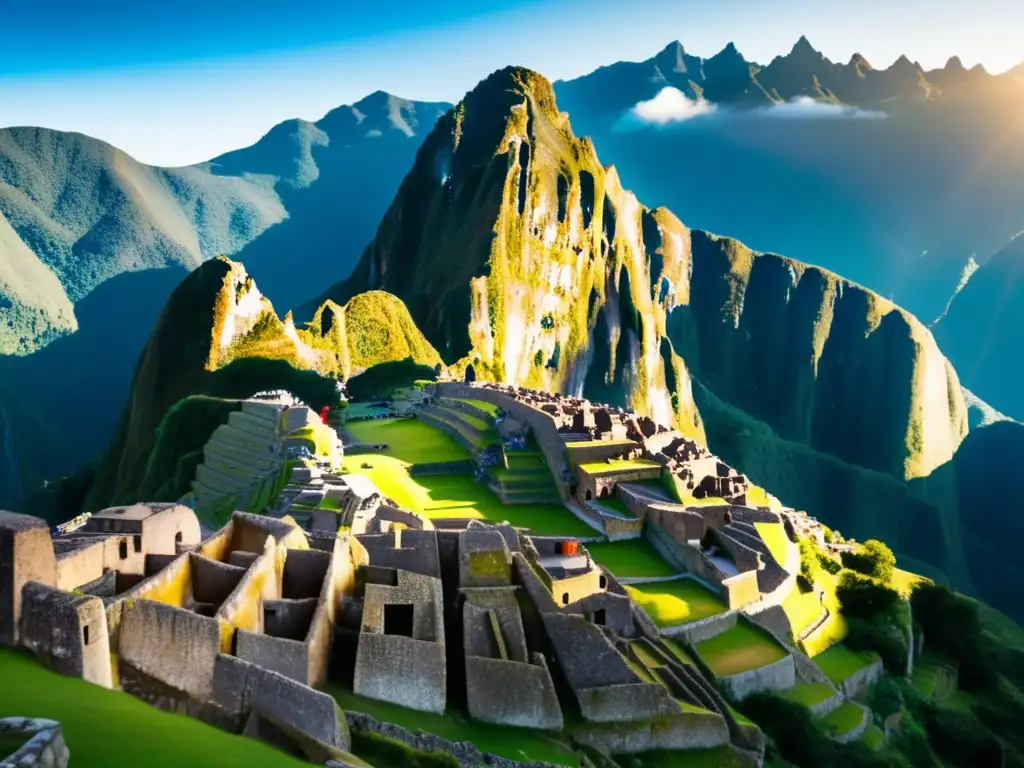 Vista panorámica de Machu Picchu Destinos arqueológicos para viajeros maduros: Machu Picchu, ciudad antigua en los Andes de Perú, con ruinas, arquitectura inca y naturaleza exuberante