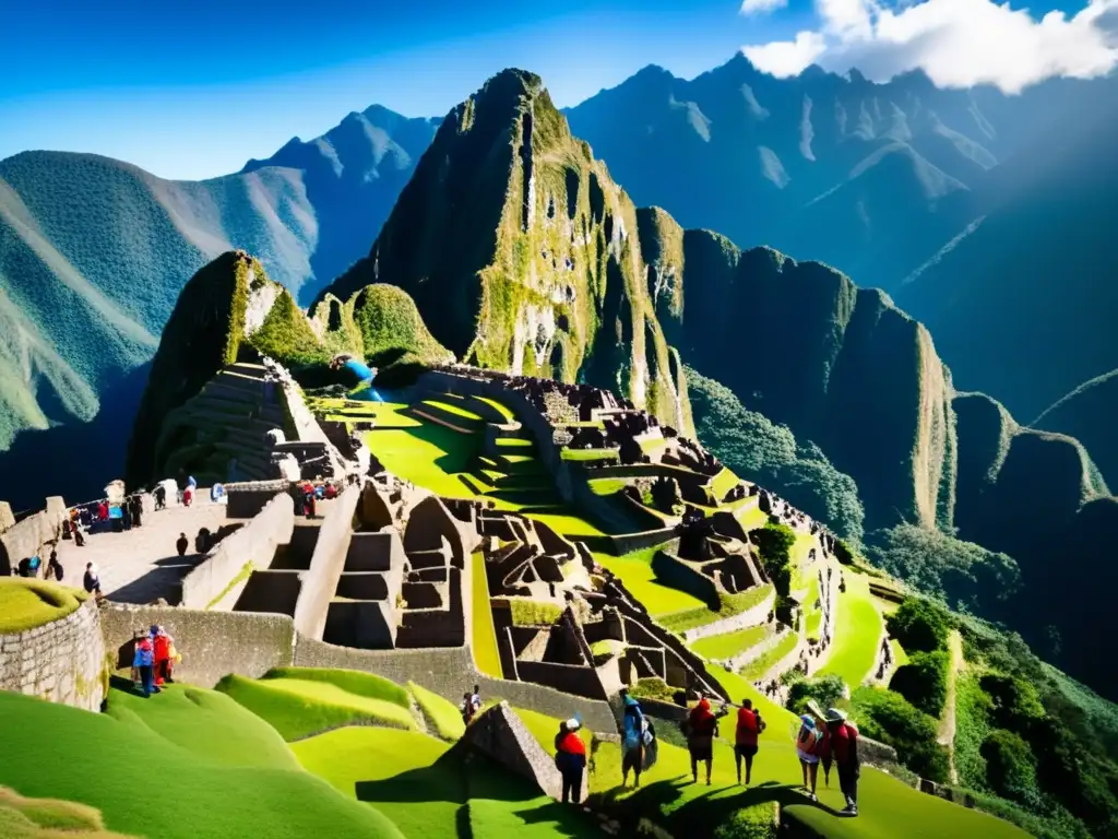 Maravilla en Machu Picchu: Viajeros admirando la belleza Turismo sostenible para adultos mayores en Machu Picchu, Perú