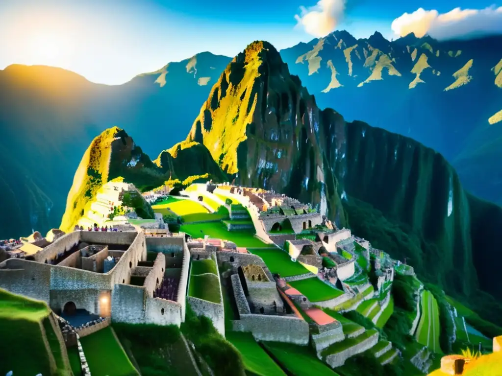 Increíble vista de Machu Picchu, accesible para todos Destinos accesibles para viajeros con movilidad reducida: Machu Picchu, ruinas incas rodeadas de montañas verdes y viajeros explorando el sitio