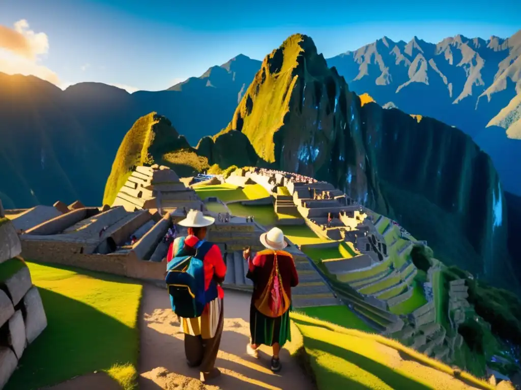 Maravilla de Machu Picchu Viajeros senior maravillados en Machu Picchu: destinos históricos