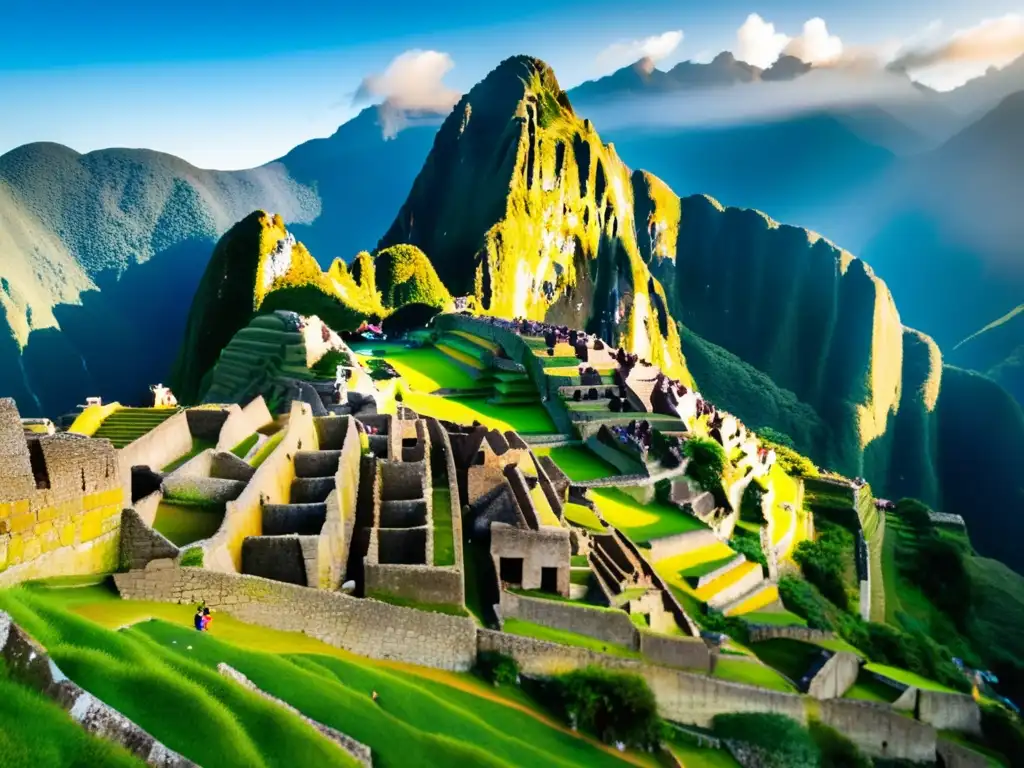 Majestuosas ruinas de Machu Picchu en la neblina Destinos históricos relajantes viajeros maduros: Machu Picchu, ruinas antiguas en la neblina, piedra y naturaleza