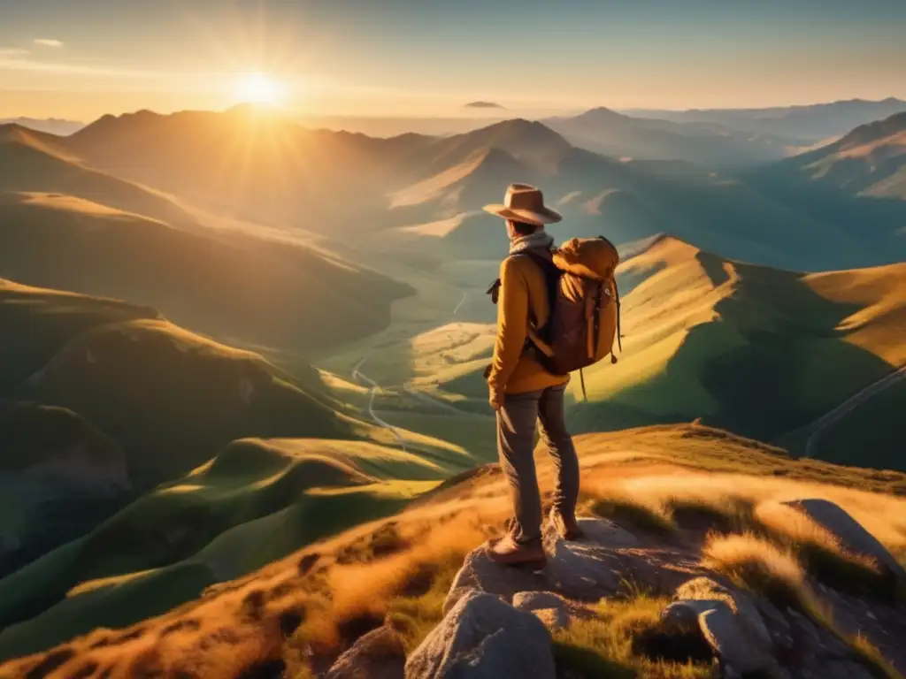 Viajero maduro en la cima de una montaña Consejos de salud para viajeros maduros en impresionante imagen 8k de montaña y naturaleza