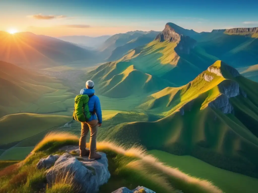 Viajero maduro contemplando majestuoso paisaje Viajero maduro superando desafíos en majestuoso paisaje montañoso