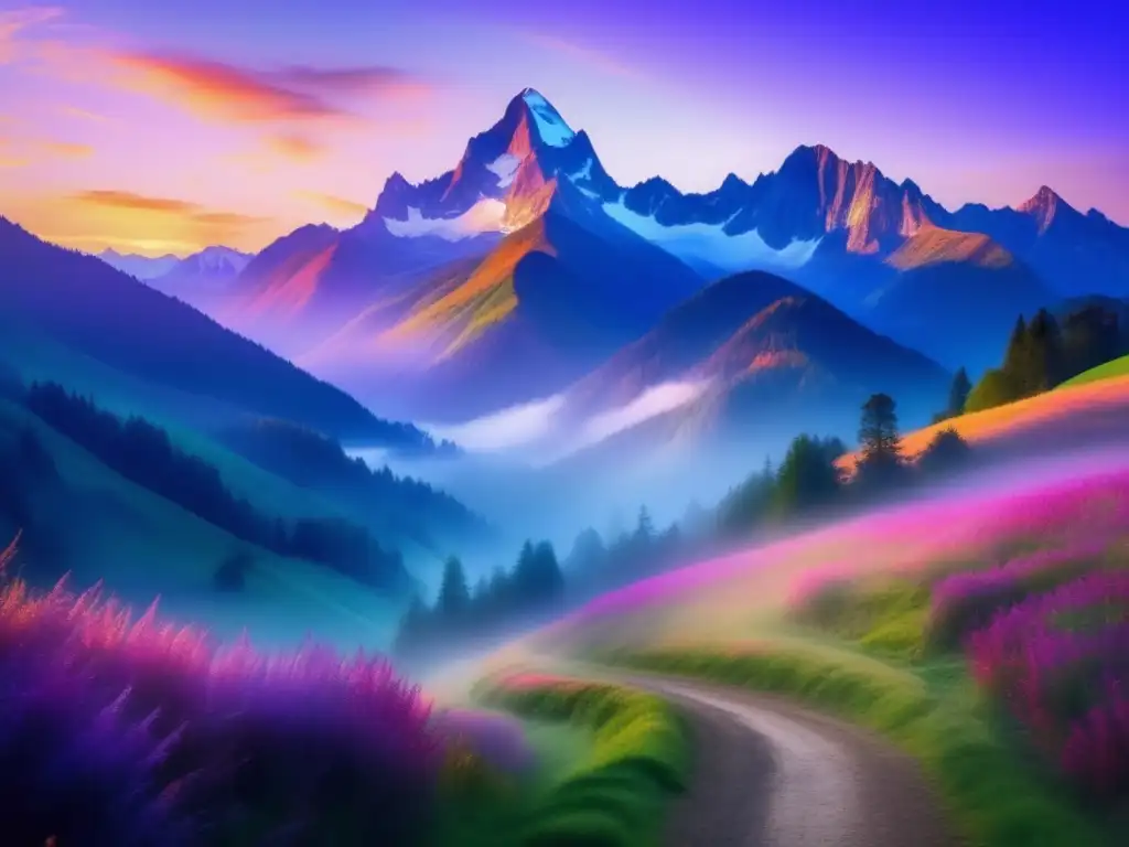Paisaje montañoso sereno al amanecer Rutas sagradas para seniors en paisaje montañoso al amanecer