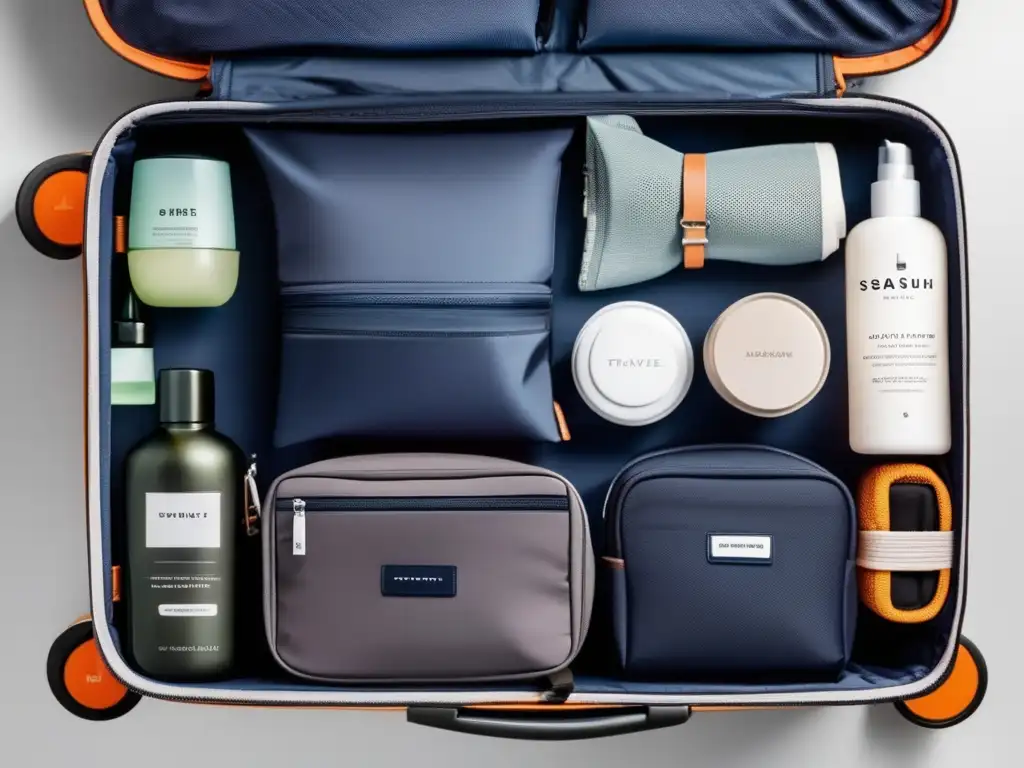 Maleta organizada con artículos de viaje Maleta organizada con consejos para empacar eficientemente